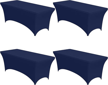 4-Pack Navy Blue Spandex Tablecloths – 72"x30"x30" Stretch Fitted Table Covers for 6ft Rectangle Folding Tables, Wrinkle-Resistant Tablecloth for Wedding, Banquet & Outdoor Events
