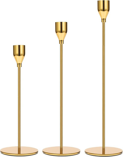 Set of 6 Gold Candlestick Holders Taper Candle Holders Candle Holders Decorative Candlestick Holder for Home Decor, Wedding, Dinning, Party, Anniversary (Bright Gold)