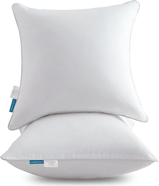 Oubonun 16 x 16 Throw Pillow Inserts Set of 2-100% Cotton Cover - White Couch Bed Decorative Pillow Pair