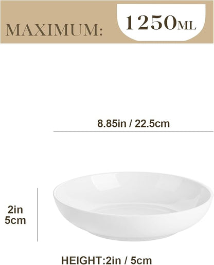 MALACASA 8.85" Large Pasta Bowls, 42 OZ White Salad Bowls Soup Bowls, Porcelain Serving Bowls Set of 4, Large Kitchen Bowl Plates Pasta Plates, Microwave & Dishwasher Safe, Series REGULAR