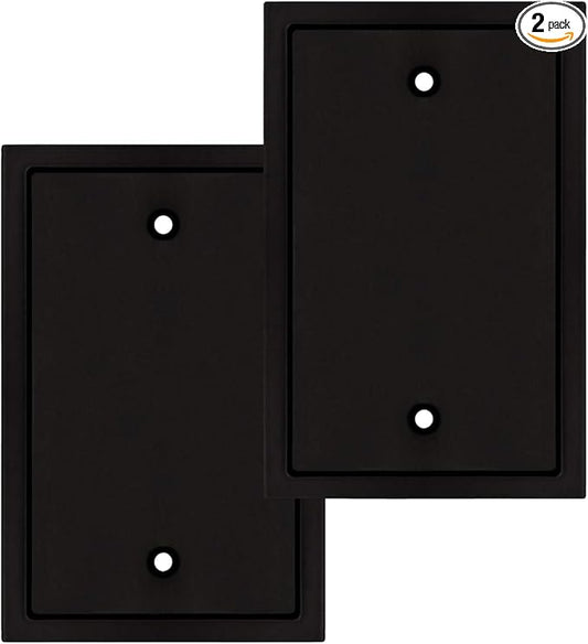 Henne Bery Modern Edge Switch Plate Wall Plate Outlet Cover, Durable Solid Zinc Alloy (Single Blank 2PK, Matte Black)