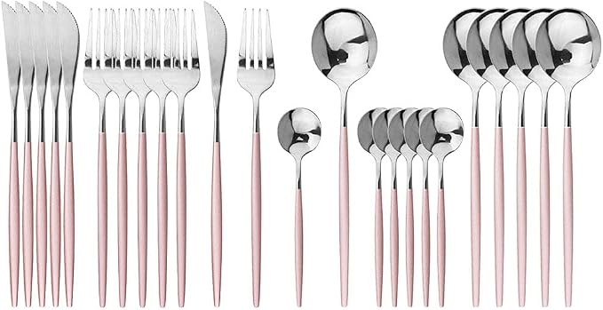 JASHII Flatware Serving Set 24 Piece, Stainless Steel Silverware Set, Modern by JASHII