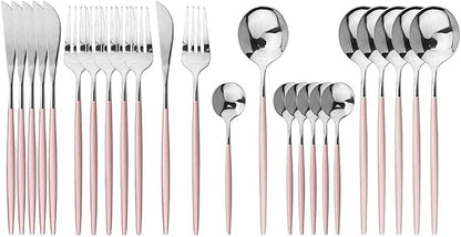 JASHII Flatware Serving Set 24 Piece, Stainless Steel Silverware Set, Modern by JASHII