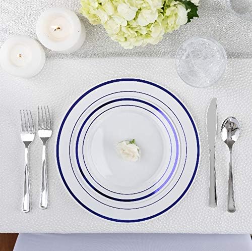 125-Piece White and Blue Fancy Plastic Plates Disposable - Image 3
