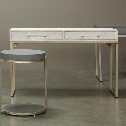 Eden Home 2-Drawer Transitional Faux Leather Console Table in Cream