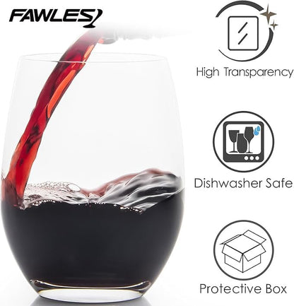 FAWLES Stemless Wine Glasses Set of 12, 15 Ounce Smooth Rim Standard Wine Glass - Image 3