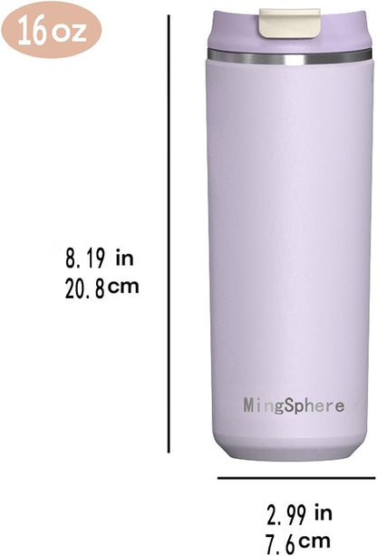 16oz Insulated Stainless Steel Coffee Cup, Lavender Purple | Travel Coffee Mug - Image 2