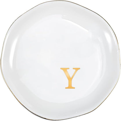 ProCase Ceramic Jewelry Tray, Initial Ring Dish Trinket Plate Engagement Gift, Small Personalized Monogram Ring Bowl for Wedding, White Decorative Jewelry Holder for Women Vanity -Letter Y