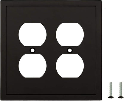 Henne Bery Modern Edge Decorative Wall Plate Switch Plate Outlet Cover, Durable Solid Zinc Alloy (Double Duplex, Matte Black)