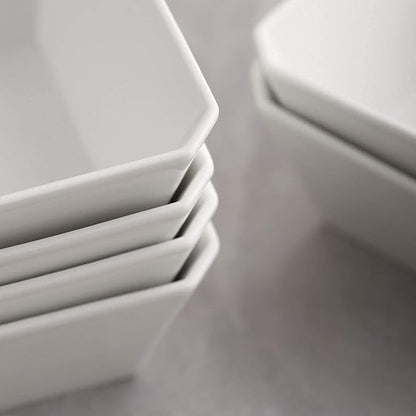 Porcelain Cereal Bowls, 16 oz Square Serving Bowls Set, 5 Inch White Ceramic Bowls for Salad, Soup, Snack, Dessert and Marmalade, Dishwasher & Microwave Safe, Set of 6