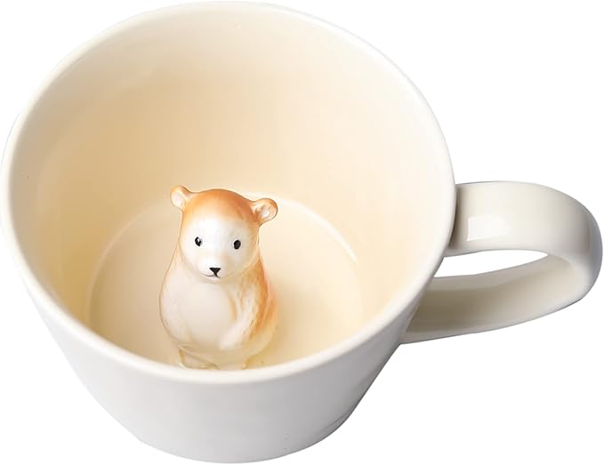 DIHOclub Bear Ceramic Cup Hidden 3D Animal Inside Mug, Cute Cartoon Handmade by DIHOclub