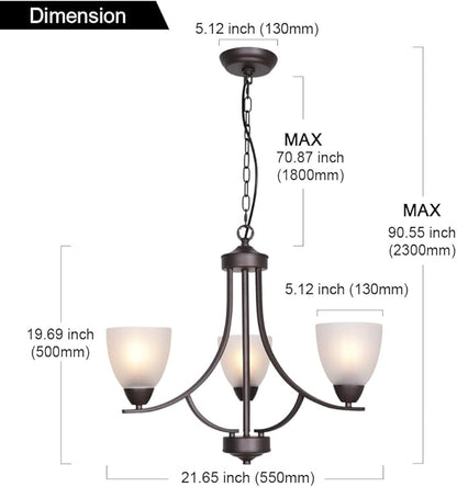 VINLUZ 3 Light Shaded Contemporary Chandeliers with Alabaster Glass Oil Rubbed Bronze Modern Light Fixtures Ceiling Hanging Mid Century Pendant Lighting for Dining Room Living Room Hallway Bedroom
