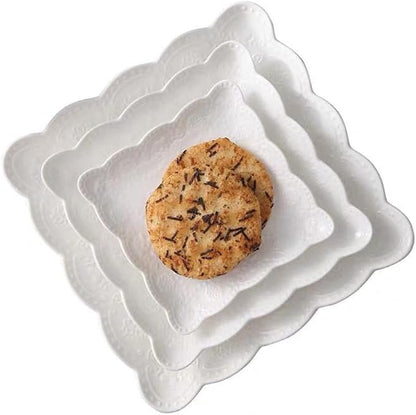 YBKTEX Ceramic Plate, Square Embossed Lace Plate - Image 7
