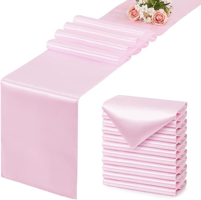 Light Pink Satin Table Runner, 12x108 Inches, 12 Pack | Premium Satin, Smooth by VCUSUELER