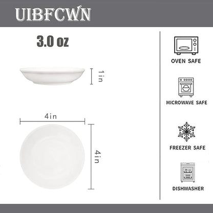 UIBFCWN 3 Oz Ceramic Dipping Bowls, Soy Sauce Dishes Set of 4, Dipping Sauce Cups/Bowls/Dishes for Kitchen, Mini Appetizer Plates for Condiment Sushi Ketchup BBQ Party, 4 Inch
