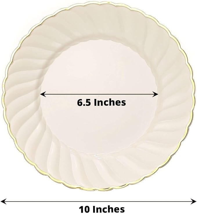 Efavormart 10-Pack 10" Ivory Vintage Plastic Dinner Plates - Image 3