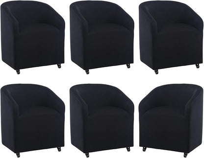 Modern Barrel Dining Chairs with Rolling Casters Set of 6, Upholstered Velvet Swivel Dining Room Chairs with Wheels for Kitchen Living Room Home Office, Black