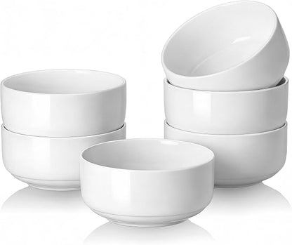 DOWAN White Ceramic Bowls Set of 6, 20 oz Ceramic Cereal Bowls, Everyday Cereal by DOWAN