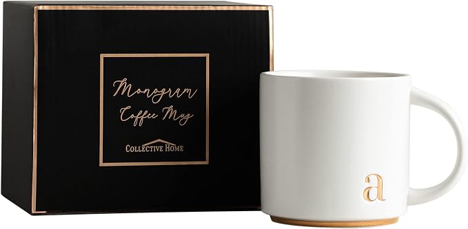 COLLECTIVE HOME Ceramic Coffee Mug, 15 oz Monogram Cup - Image 5