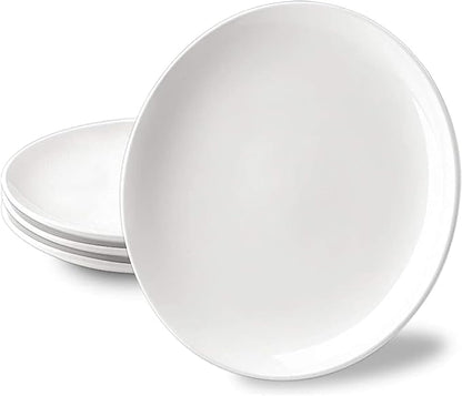 DELLING 10 inch White Dinner Plates Set, Porcelain Dessert/Salad Plate, Serving Dishes, Dinnerware Sets, Scratch Resistant, Lead-Free, Microwave, Oven, and Dishwasher Safe - Set of 4