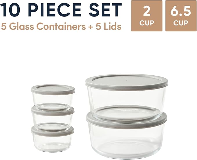 10-Piece Glass Food Storage Containers Set | 2-Cup & 6.5-Cup, Leakproof | - Image 2