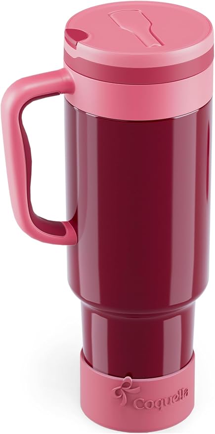 40 oz Insulated Tumbler with Handle and Push-Button Straw Lid, Stainless Steel by Coquella