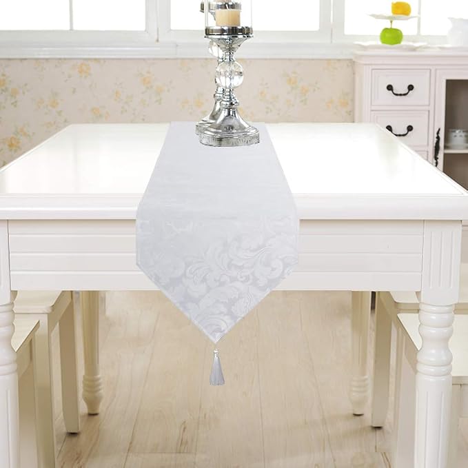 EHouseHome Jacquard Damask Reversible White Table Runners - Image 7