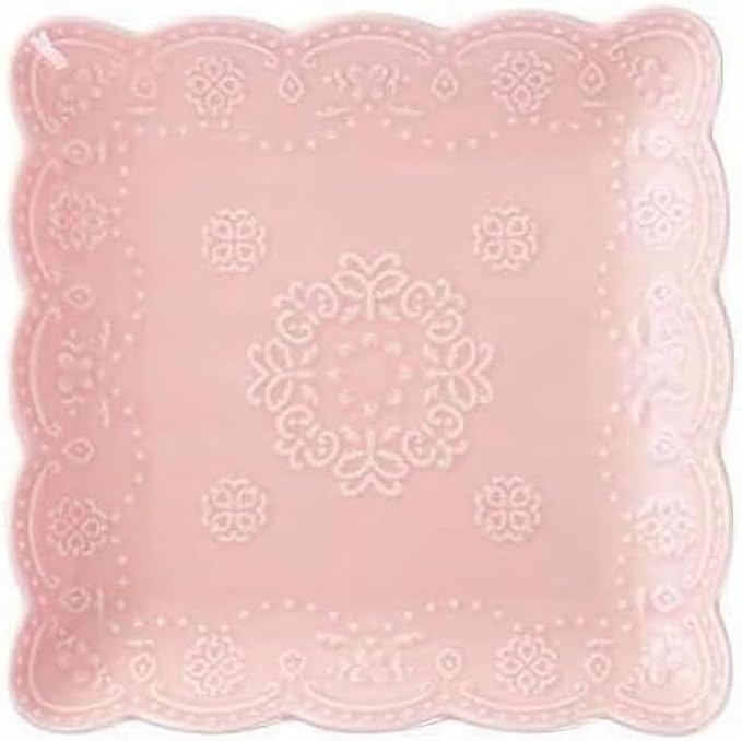 YBKTEX Ceramic Plate, Square Embossed Lace Plate by YBK+Tech