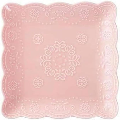 YBKTEX Ceramic Plate, Square Embossed Lace Plate by YBK+Tech