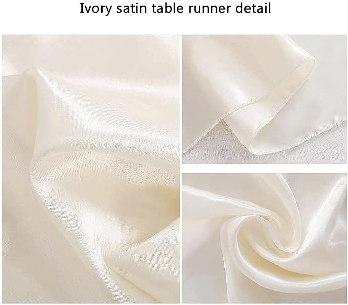 5 Pcs Ivory Satin Table Runners 12x108 inch Bright Satin Silk Fabric | Smooth - Image 2