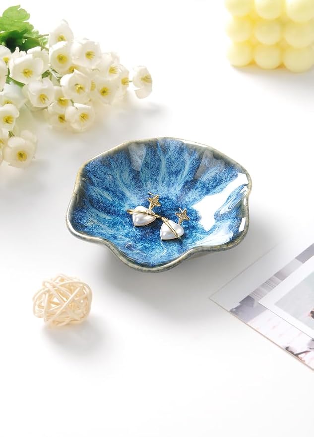 2PCS Lotus Leaf Shape Ring Holder Dish, Small Key Bowl, Ceramic Trinket Tray - Image 3