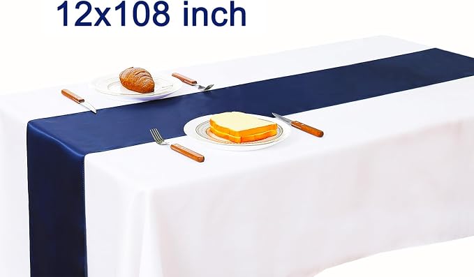 Satin Navy Blue Table Runner 12 x 108 Inches Pack of 10 Long Table Runner - Image 3