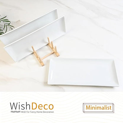 Serving Platters Set of 3, Large Serving Trays 14 inch, White Serving Plates, Ceramic Rectangle Plate, Long Platter for Cake, Sushi, Steak, Dessert, Buffet