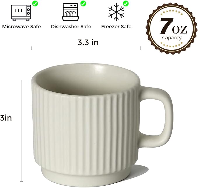 Stackable Coffee Mugs Set of 4, 7 OZ Ceramics Espresso Cups - Image 2