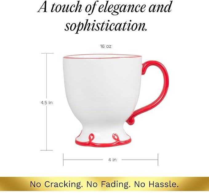SANGO Splash of Cheers Large Mugs Set of 4, 16 oz Stoneware Red and White - Image 7