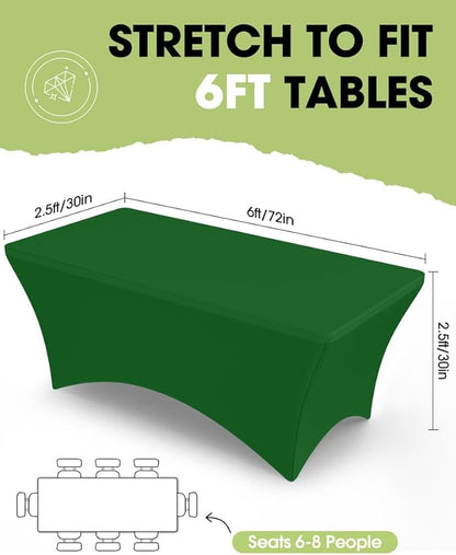 Pureegg Spandex Tablecloth 6ft - 2 Pack, Fitted and Tight Cloth for Rectangle Table, Wrinkle-Free and Stretch Table Cover for Party, Wedding, Banquet and Birthday, Green