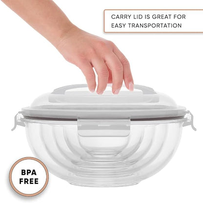 JoyJolt Kitchen Mixing Bowls. 5pc Glass Bowls with Lids Set – Neat Nesting Bowls. Large Mixing Bowl Set incl Batter Bowl, Cooking Bowls, Storage Bowls with Lids and Big Salad Bowl with BPA-Free Lids