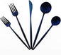 Matte Blue Gugrida 5-Piece 18/10 Stainless Steel Silverware Set, Satin Finish Flatware, Kitchen Utensils, Tableware Travel Cutlery for Camping, Office or School Lunch, Dishwasher Safe