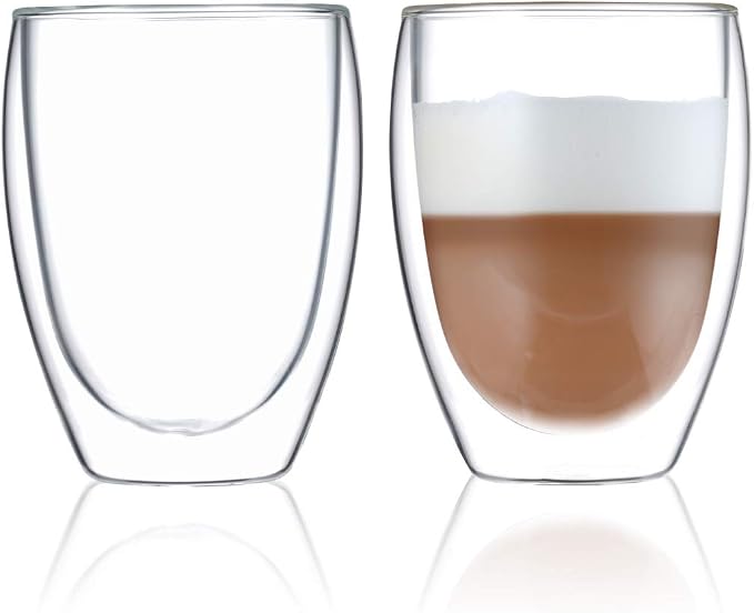 BLUE BREW 12oz Double-Walled Insulated Glass Coffee Cups, Glass Cups by BLUEBREW