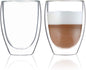 BLUE BREW 12oz Double-Walled Insulated Glass Coffee Cups, Glass Cups by BLUEBREW
