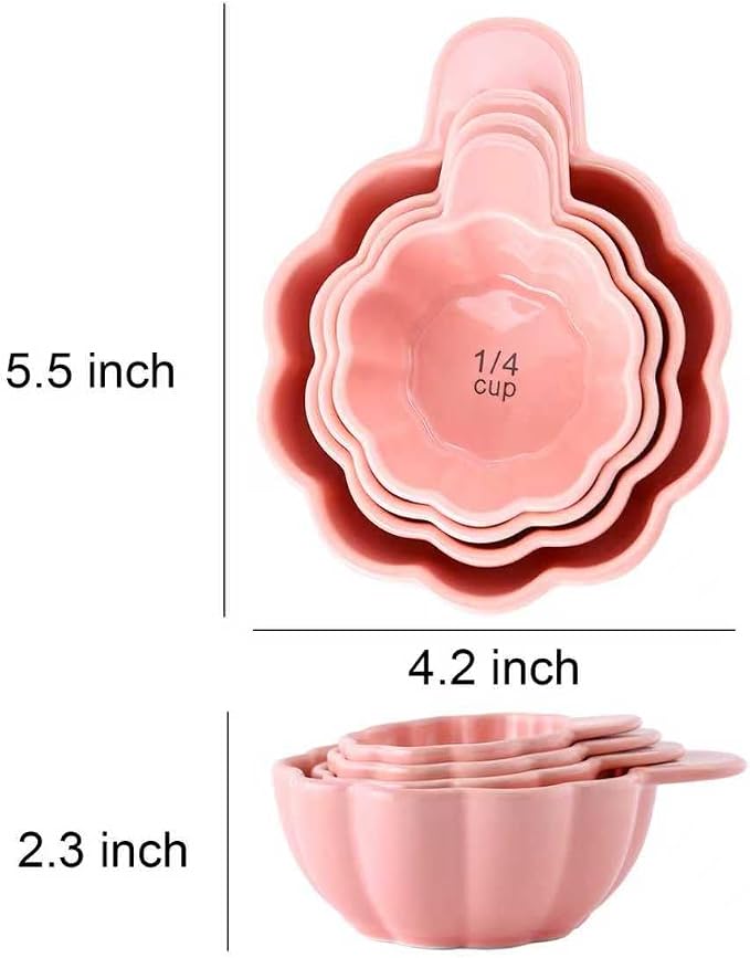 Pumpkin Ceramic Measuring Cups, 4-Piece Set, ⅓ & ¼ Cup Sizes, Baking & Cooking - Image 2