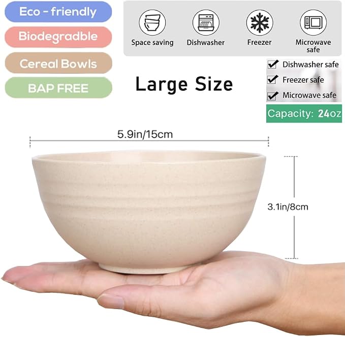 K Y KANGYUN Unbreakable Cereal Bowls - 24 oz Reusable Wheat Straw Bowl- Perfect - Image 3