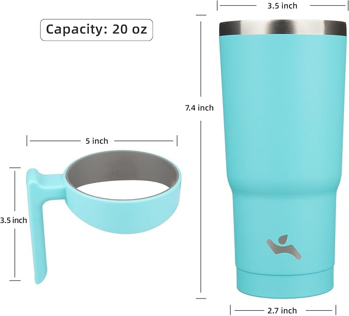 Konokyo 20 oz Tumbler with Handle and Straw, Insulated Travel Mug | Turquoise; - Image 4