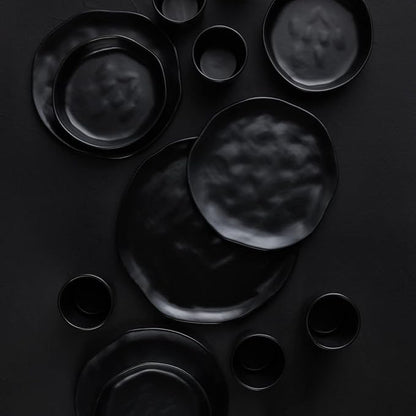 Stone by Mercer Project HEKONDA Modern Stoneware 32-Piece Dinnerware Set, Plate and Bowl Set, Dish Set for 8, Black