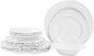 White Pearl Melamine Dinnerware Set, 12-Piece Plastic Dinner Dishes Set, Service for 4 Unbreakable Kitchen Plates and Bowls Set