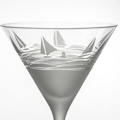 Rolf Glass Regatta 10oz Martini Cocktail Glass | Set of 2 Lead-Free Glasses | Proudly Made in the USA | Engraved Martini Glasses | Nautical Sailboat Design