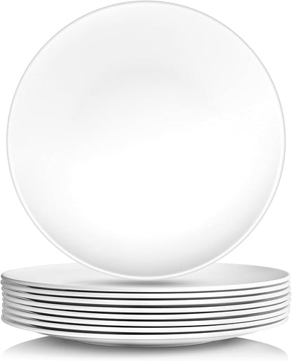 Plates 11inch Melamine Dinner Plates Round White Durable Dishes Set of 8 for Salad Dessert Dinner