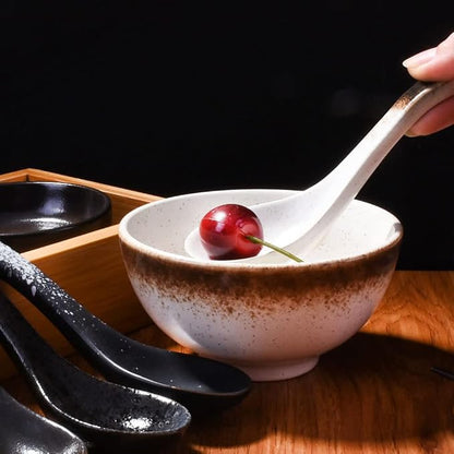 Japanese Ceramic Soup Spoon Set of 5, 5.3" Reactive Glaze Ramen Spoons - Image 6