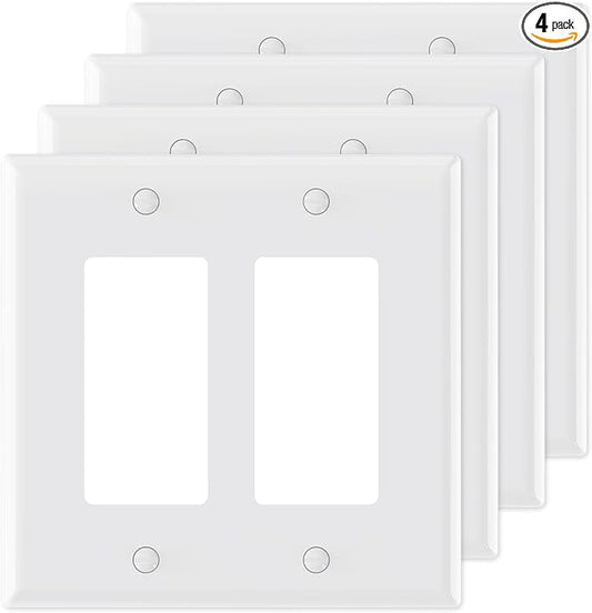 AIDA 2-Gang Decorative Wall Plates, 4.88" H x 4.94" L - Unbreakable Thermoplastic Faceplate Cover for Outlets and Switches, UL Listed - (4 Pack, Glossy White)