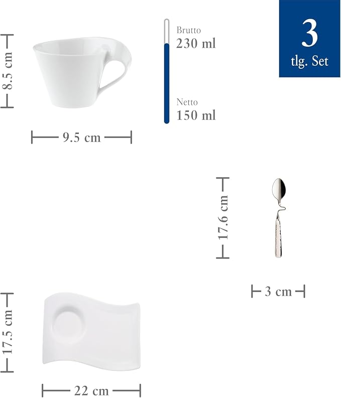 Villeroy & Boch NewWave Caffè Cappuccino Set, 3 Pieces, Premium Porcelain - Image 3
